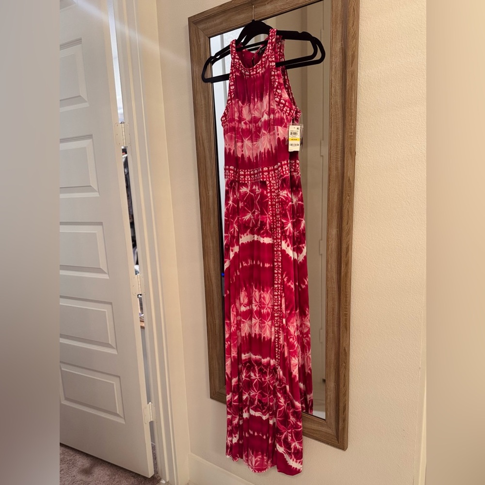 Dark Pink and White Tie-Dye Maxi Dress